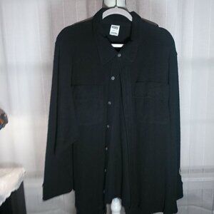 PINK VICTORIA SECRET Long Sleeve Button-Up Black Shacket w/Sleeve Emblem XL